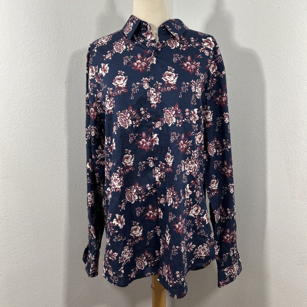 Express Shirt Mens‎ L Multi Floral Extra Slim Button Down Summer Preppy